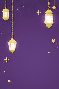 Hanging lanterns background, 3D aesthetic purple design