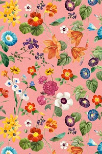 Colorful botanical pattern background, natural design, remixed from original artworks by Pierre Joseph Redouté