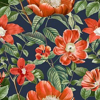 Red flower seamless pattern, botanical background, remixed from original artworks by Pierre Joseph Redout&eacute;