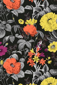 Retro flower pattern background, yellow red botanical design, remixed from original artworks by Pierre Joseph Redout&eacute;
