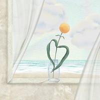 Flower heart leaf illustration, sea view window design