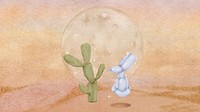 Cute cactus desktop wallpaper, simple moon illustration 4K background 