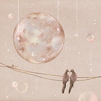 Love birds, cute pigeon on a wire illustration