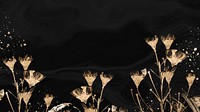 Simple black desktop wallpaper, aesthetic gold flower watercolor brush design