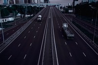 Highway, freeway road in sunset photo, free public domain CC0 image.