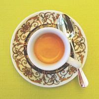 Free flat lay view of tea in a cup photo, public domain food CC0 image.