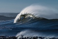 Ocean waves crashing shoreline, blue sea photo, free public domain CC0 image.