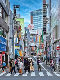 Pedestrians on a zebra crossing in Akihabara, Tokyo, Japan - 2 May 2021