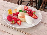 Free pancake with strawberries and ice cream image, public domain food CC0 photo.