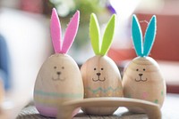 Free wooden eggs with ears image, public domain CC0 photo.