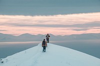 Walking up snow mountain, free public domain CC0 photo