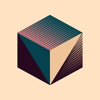 Square geometric sticker, 3d cube abstract illusion style vector