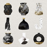 Aesthetic kintsugi vase clipart, gold pottery, home decor objects vector set
