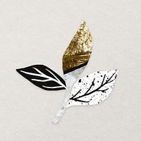Aesthetic leaf nature sticker, golden abstract design vector