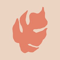 Monstera line art sticker, simple orange leaf collage element for scrapbook vector