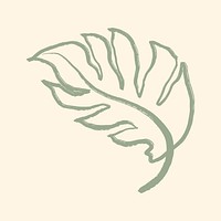 Leaf collage element, botanical green line drawing, minimal illustration for planner psd