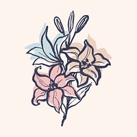 Flower pastel line art, watercolor lilies graphic design