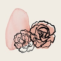 Valentine’s card sticker, aesthetic pink roses collage element, minimal line drawing style psd