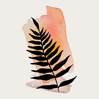 Leaf collage sticker, simple black botanical illustration on pink brushstroke vector