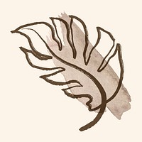 Leaf collage element, simple line art on watercolor brushstroke vector