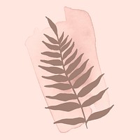 Leaf collage element, simple line art on watercolor brushstroke psd