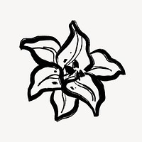 Lily collage element, black flower line art, simple illustration psd
