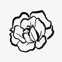 Rose collage sticker, simple black flower line art vector