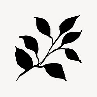 Botanical collage element, black leaf drawing, simple illustration vector