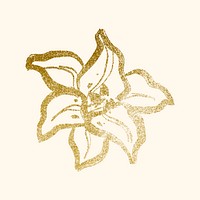 Flower collage element, gold lily line art, simple illustration vector