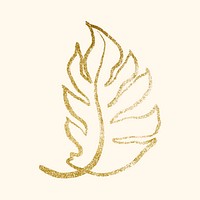 Monstera line art sticker, simple gold leaf collage elements for bullet journal vector