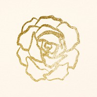 Rose line art sticker, gold flower collage elements for bullet journal psd