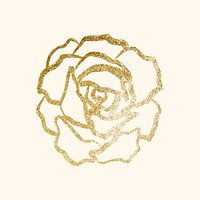 Rose collage sticker, simple gold flower line art for scrapbook vector