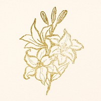 Gold lilies line art, simple floral graphic illustration