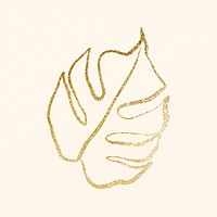Gold botanical line art, simple leaf graphic illustration 