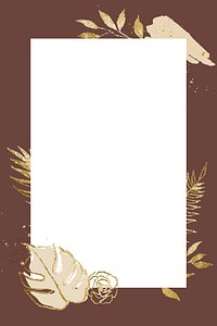 Gold leaf frame, abstract nature line drawing design vector