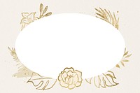 Gold flower frame, vintage botanical hand drawn graphic design psd