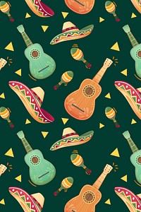 Guitar pattern background, Mexican doodles