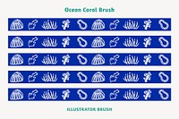 Ocean coral pattern brush, blue border vector, compatible with AI