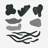 Abstract shape sticker, collage element, gray paint brush style set vector