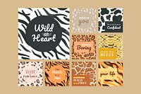 Motivational quote template seamless animal pattern set vector