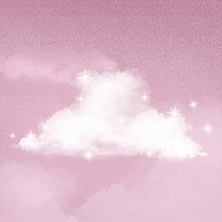 Pink aesthetic sky background, glittering stars & cloud design vector