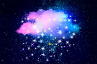 Sparkling stars background, glittery holographic purple cloud design vector