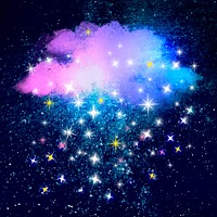 Stars & cloud background, glittering holographic purple design vector
