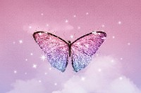 Sparkling stars background, butterfly in pink sparkling sky design