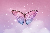 Aesthetic butterfly background, pink sparkling sky design vector