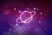 Aesthetic galaxy background, saturn & sparkling stars in dark purple