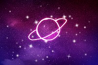 Aesthetic galaxy background, saturn & sparkling stars in dark purple vector