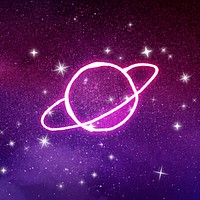 Saturn doodle background, aesthetic galaxy space, sparkling stars in dark purple vector