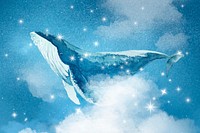 Whale fantasy art background, beautiful glittering stars design vector