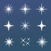 Sparkling star cartoon set, white flat design vector graphics